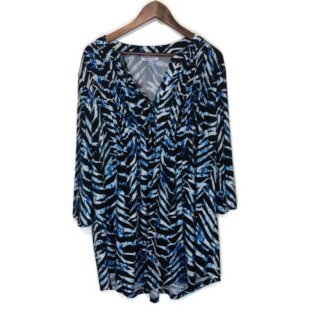 Potpourri 3X women’s top blue/black 3/4 sleeve